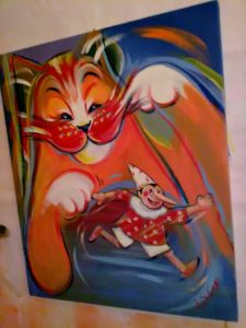 Gatto e Pinocchio,acrilico su tela,40x50