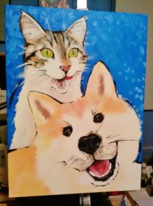 Ciuri, il gatto, e Miok - Acrilico su tela,30x40