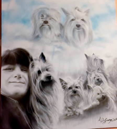 My Yorkies - carboncino su tela, 70x80